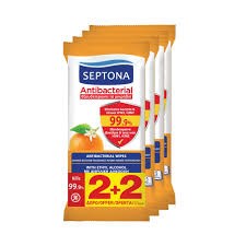 Septona Promo Αντιβακτηριακά Μαντηλάκια Χεριών με Άρωμα Ανθός Πορτοκαλιού, 4x15τεμ (2+2 Δώρο)