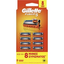 Gillette Fusion 5 Ανταλλακτικές Κεφαλές με 5 Λεπίδες & Λιπαντική Ταινία 8τμχ