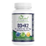 Natural Vitamins D3 (2000 IU) & K2 (Mk7-75μg), 50tabs
