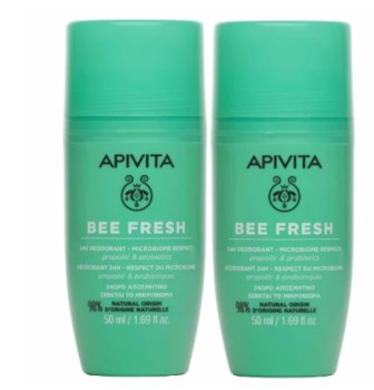 Apivita PROMO Bee Fresh 24ωρο Αποσμητικό Roll on - Σέβεται το Μικροβίωμα με Πρόπολη & Προβιοτικά 2x50ml