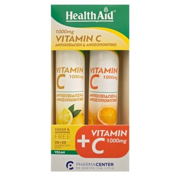 Health Aid Promo Vitamin C1000mg Αναβράζοντα Δισκία Λεμόνι & ΔΩΡΟ Vitamin C1000mg Αναβράζοντα Δισκία Πορτοκάλι 20+20tabs
