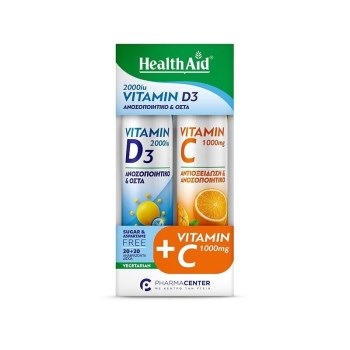Health Aid Promo Vitamin D3 2000iu Αναβράζοντα Δισκία Πορτοκάλι & ΔΩΡΟ Vitamin C1000mg Αναβράζοντα Δισκία Πορτοκάλι 20+20tabs