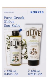 Korres Promo Pure Greek Olive Sea Salt Body Shower Gel, 250ml & Body Cream, 200ml