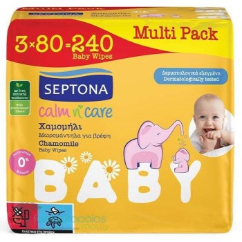 Septona Calm n' Care Μωρομάντηλα για Βρέφη με Χαμομήλι Multipack, 3x80τμχ