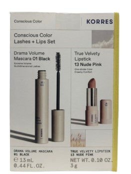Korres PROMO Consicious Colour Lashes & Lips Set Drama Volume Mascara 01 Black 13ml & True Velvety Lipstick 13 Nude Pink Κραγιόν 3gr