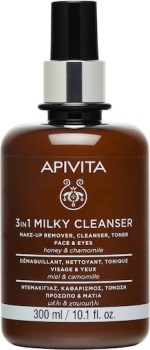 Apivita Milky Cleanser 3 in 1 Ντεμακιγιαζ, καθαρισμός, τόνωση πρόσωπο και μάτια 300ml