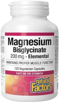 Natural Factors Magnesium Bisglycinate 200mg 120 Φυτικές Κάψουλες – Μαγνήσιο Υψηλής Απορρόφησης