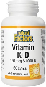 Natural Factors Vitamin K + D 60 Softgels – Βιταμίνες K 120mcg & D3 1000IU