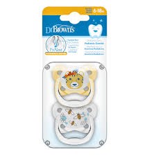 Dr Brown's Πιπίλα Ορθοδοντική Prevent 6-18m Κίτρινο - Διάφανο, 2τεμ