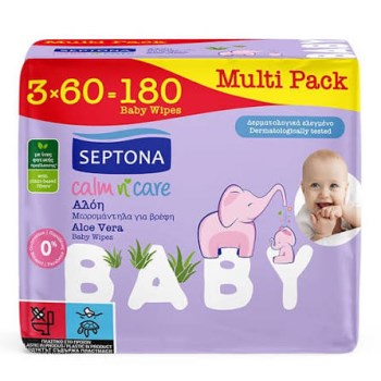 Septona Calm n' Care Aloe Vera Μωρομάντηλα με Αλόη, (3x60τεμ) 180τεμ