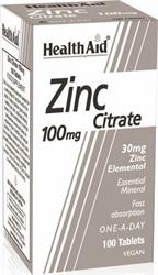 Health Aid Zinc Citrate 100mg, 100veg.tabs