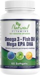Natural Vitamins Omega 3 Fish Oil Mega EPA DHA Χωρίς Επίγευση Ψαριού 60 μαλακές κάψουλες