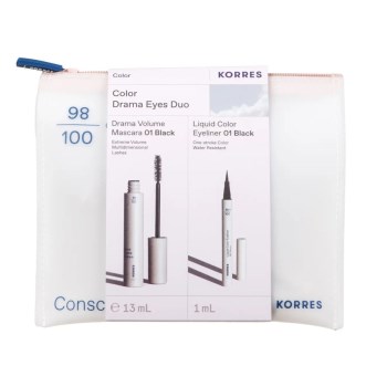 Korres Color Drama Eyes Duo 01 Black, Σετ Μακιγιάζ Ματιών με Μάσκαρα Όγκου και Υγρό Eyeliner 01 Black