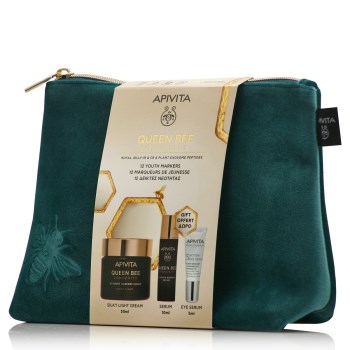 Apivita Promo Queen Bee Longevity Light Cream Pouch Set Ελαφριά 50ml & Αντιγηραντικός Ορός Προσώπου 10ml & 5-Action