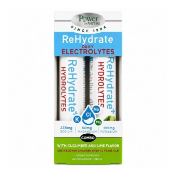 Power Health 1+1 ΔΩΡΟ Power of Nature Hydrolytes Rehydrate- Ηλεκτρολύτες με Γεύση Αγγούρι-Λάιμ, 2x20 Αναβράζοντα Δισκία