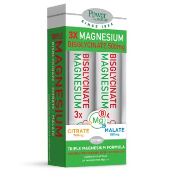 Power of Nature 3x Magnesium Bisglycinate 500mg Συνδυασμός 3 Ειδών Μαγνησίου 2*20 Αναβράζοντα Δισκία